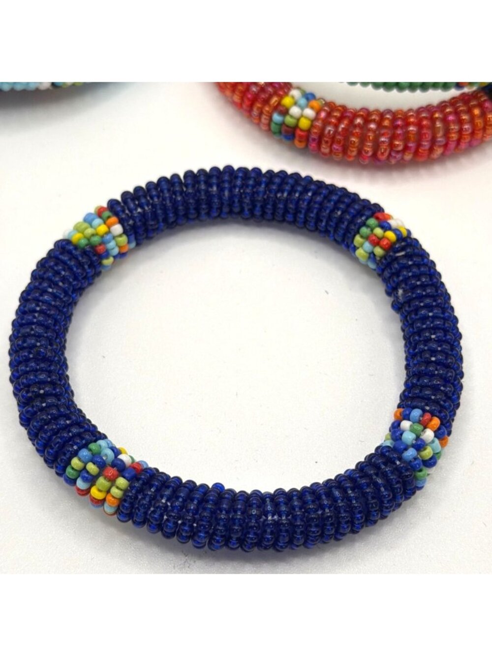 Handcrafted African Beaded Bangle Bracelets Stacked Seed Bead Sliders Set Lot 5 - Picture 13 of 15